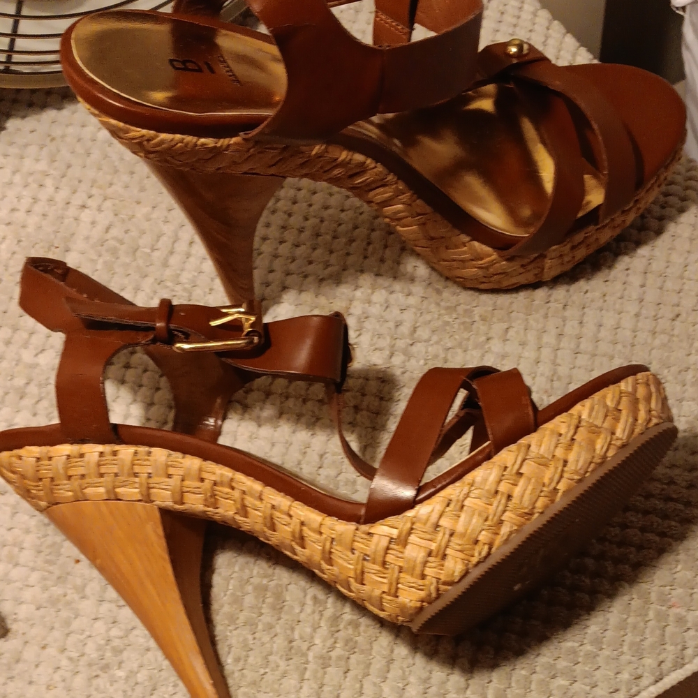 Ted Baker Brown Leather Heels with Woven Platform